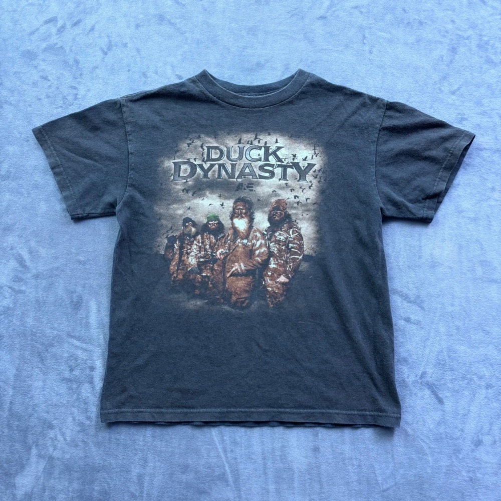 Vtg Duck Dynasty Graphic T-Shirt Kids Small Black Camo Robertson Family A&E Tee